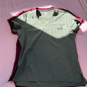 SET OF 2! Monarch Scrub Tops, Size L, green & burgundy
